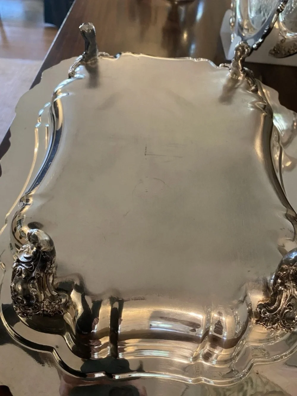 VTG Victorian design Sheridan Silverplate Ornate Footed Divided Bowl/Tray